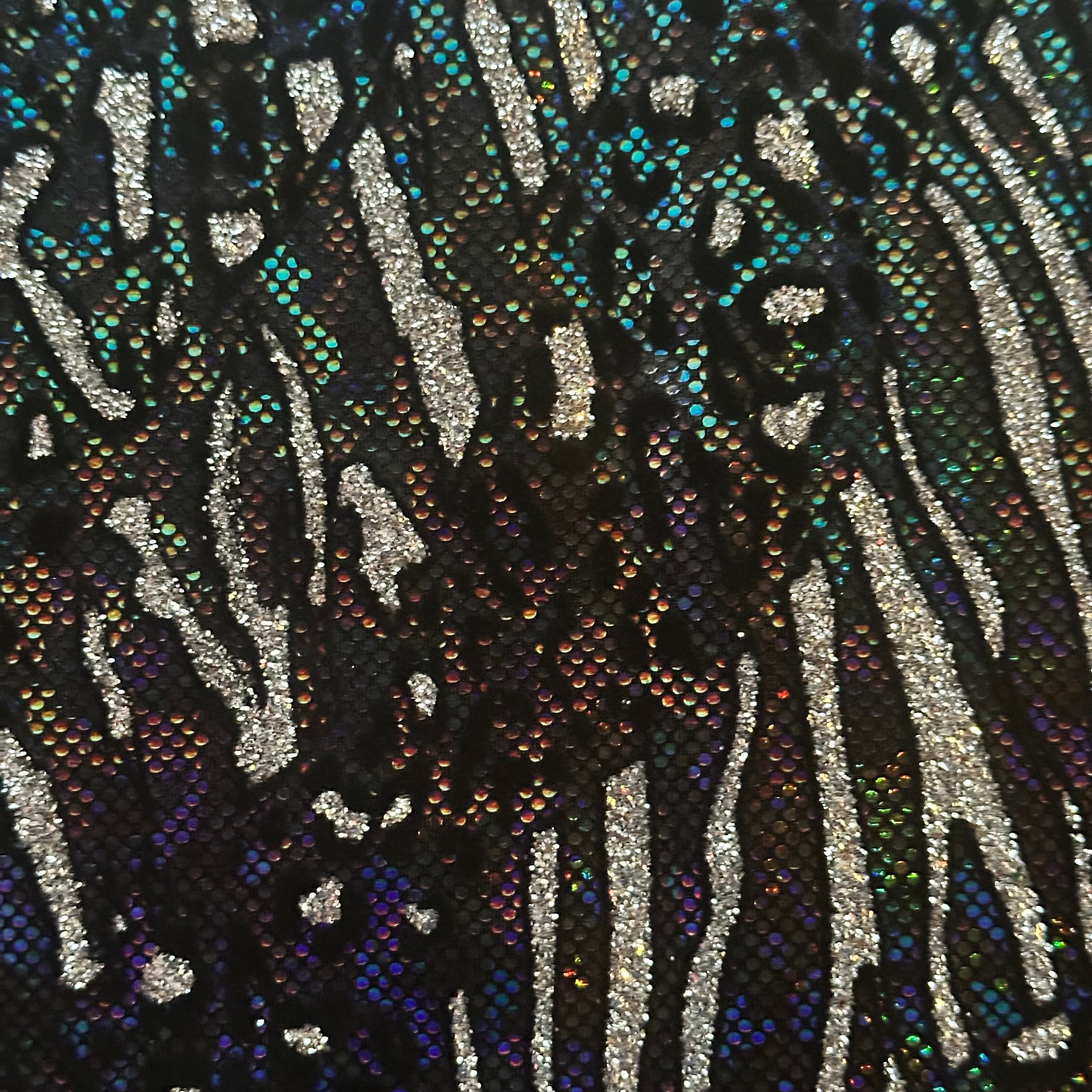 Cheetah Metallic Flocking Hologram Glitter Fabric in Nylon Spandex | Spandex Palace